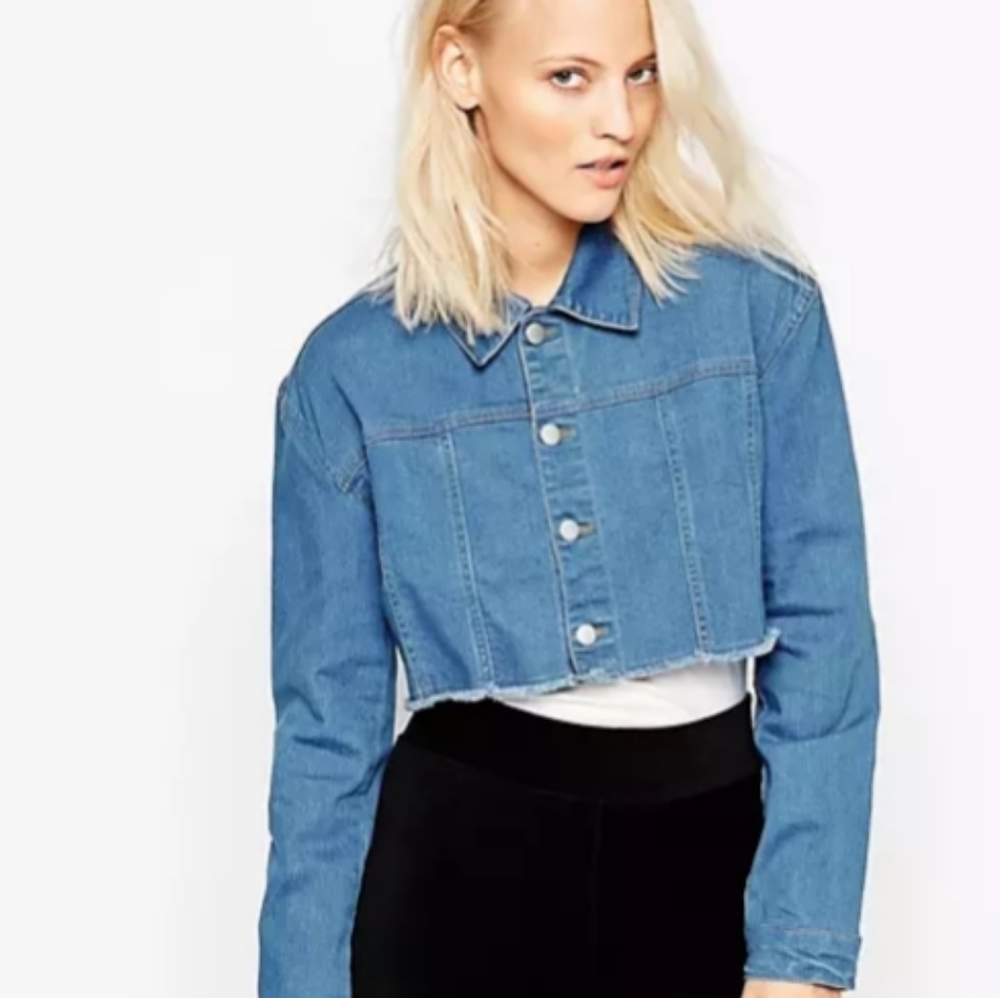 JOUJOU Denim Cropped raw cut Hem jacket Retro Sz L cotagecore,western,